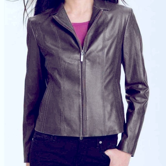 Cole Haan Wing Collar Lamb Skin Leather Jacket - Picture 1 of 10